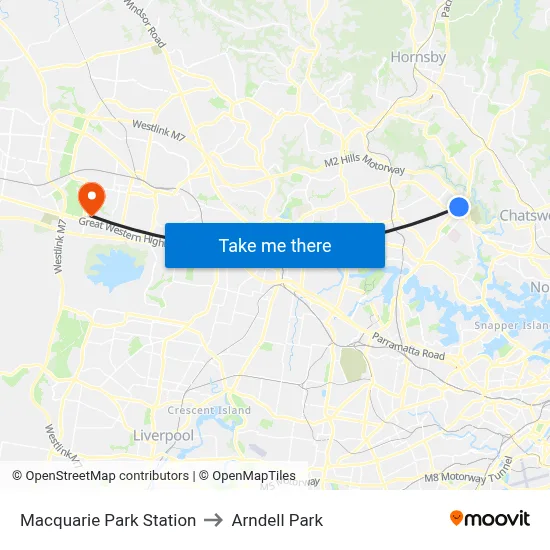 Macquarie Park Station to Arndell Park map