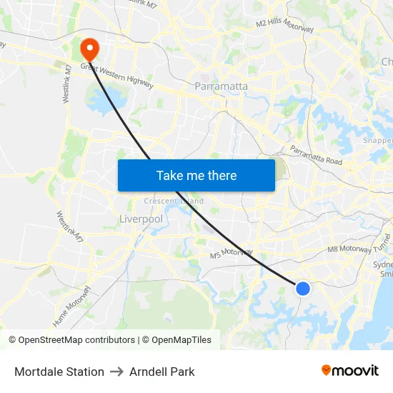 Mortdale Station to Arndell Park map
