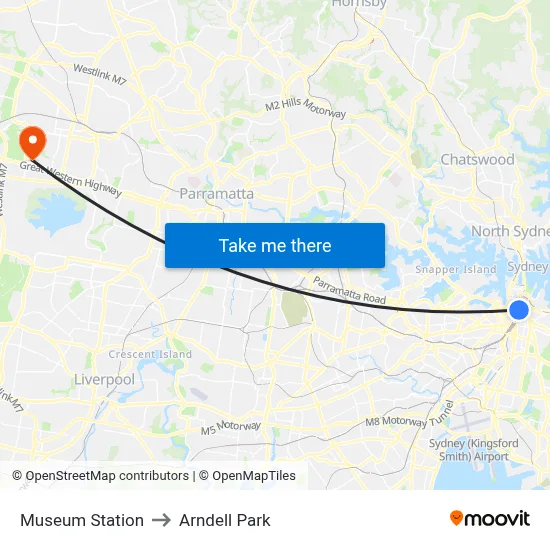 Museum Station to Arndell Park map