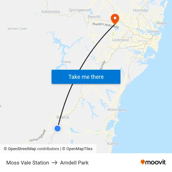 Moss Vale Station to Arndell Park map