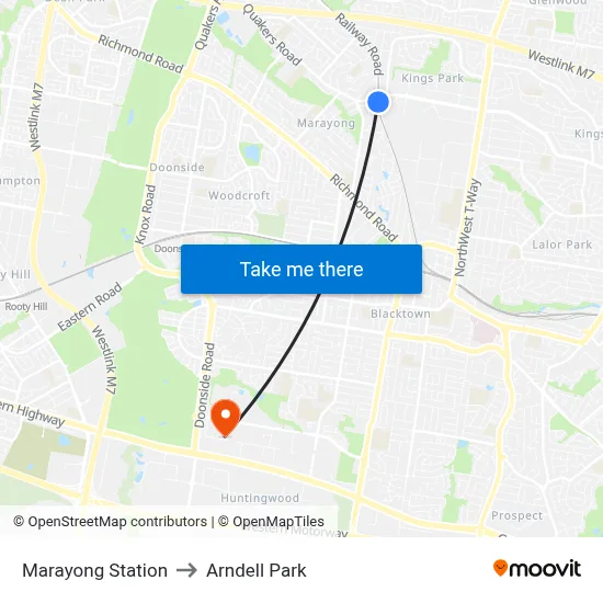 Marayong Station to Arndell Park map