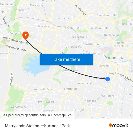 Merrylands Station to Arndell Park map