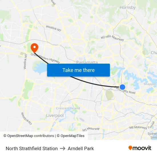 North Strathfield Station to Arndell Park map