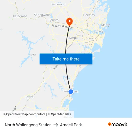 North Wollongong Station to Arndell Park map