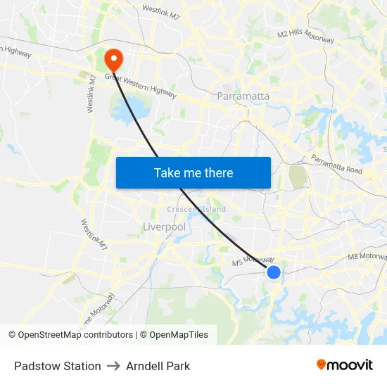 Padstow Station to Arndell Park map