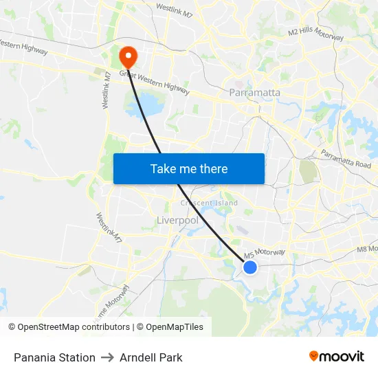 Panania Station to Arndell Park map