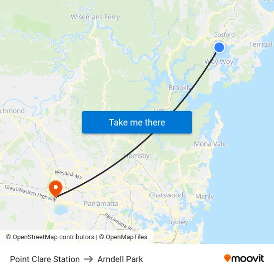 Point Clare Station to Arndell Park map