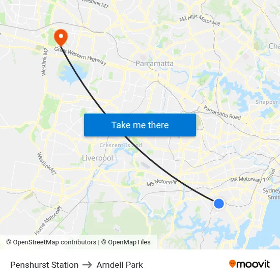 Penshurst Station to Arndell Park map