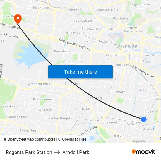 Regents Park Station to Arndell Park map