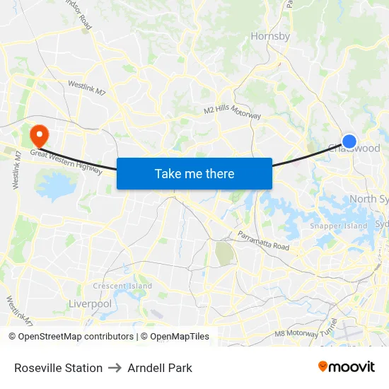Roseville Station to Arndell Park map