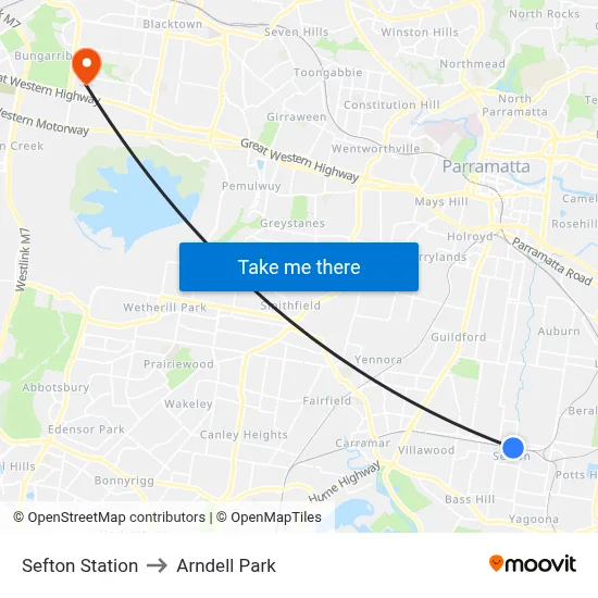 Sefton Station to Arndell Park map
