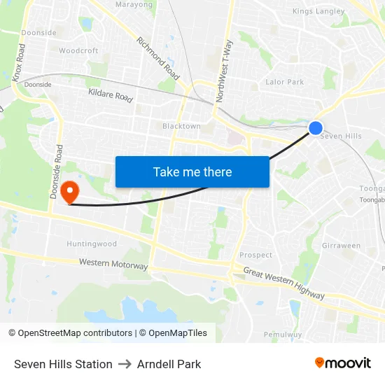 Seven Hills Station to Arndell Park map