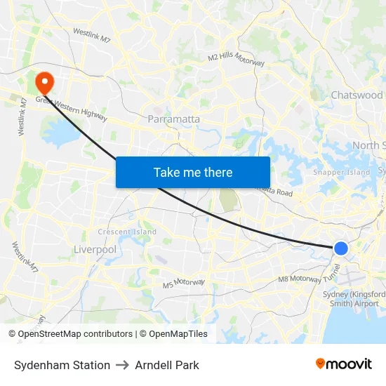 Sydenham Station to Arndell Park map