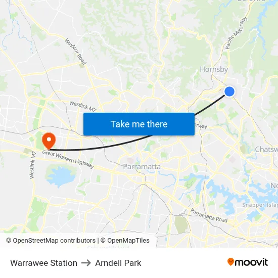 Warrawee Station to Arndell Park map