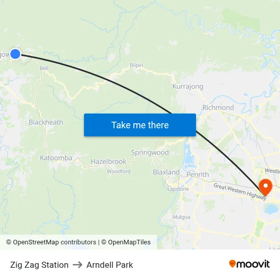 Zig Zag Station to Arndell Park map