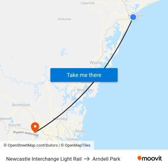 Newcastle Interchange Light Rail to Arndell Park map