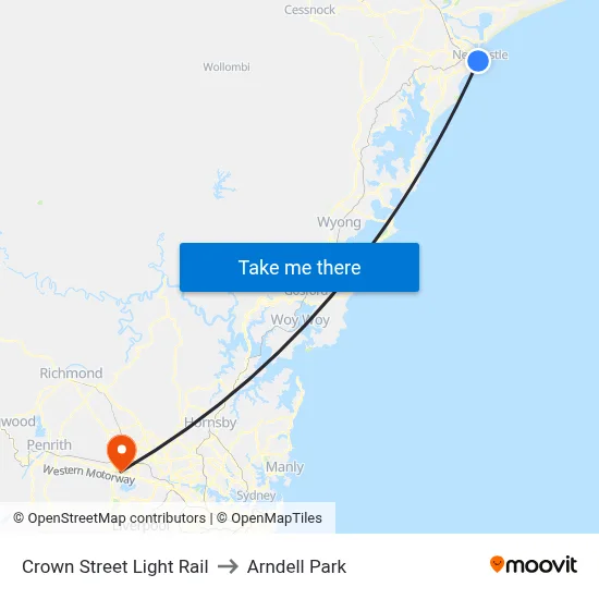 Crown Street Light Rail to Arndell Park map