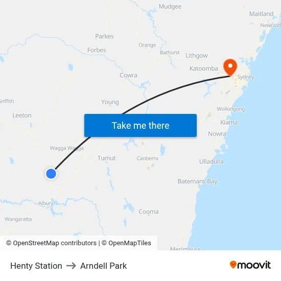 Henty Station to Arndell Park map