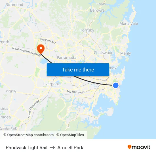 Randwick Light Rail to Arndell Park map
