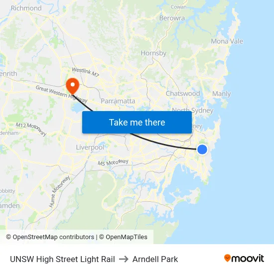 UNSW High Street Light Rail to Arndell Park map
