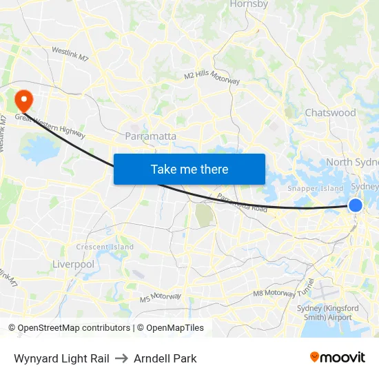 Wynyard Light Rail to Arndell Park map