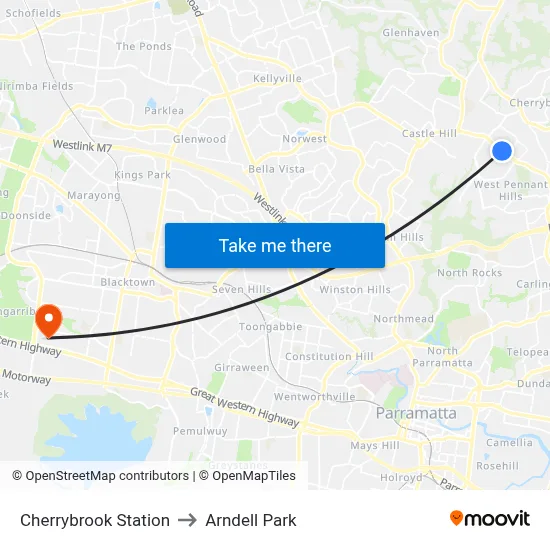 Cherrybrook Station to Arndell Park map