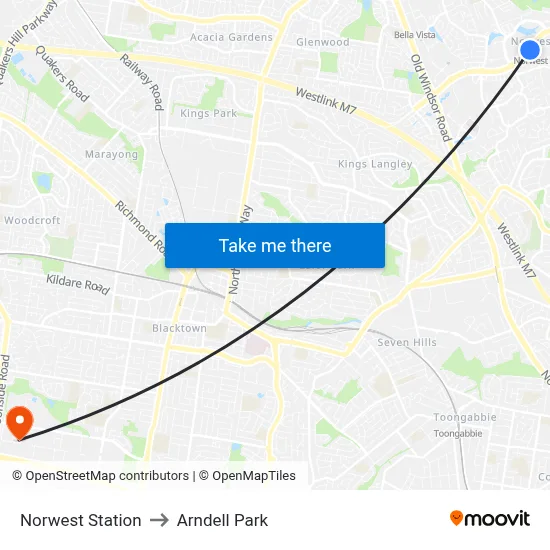 Norwest Station to Arndell Park map