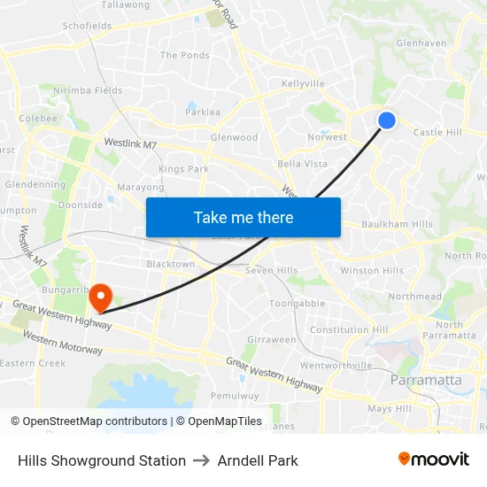 Hills Showground Station to Arndell Park map
