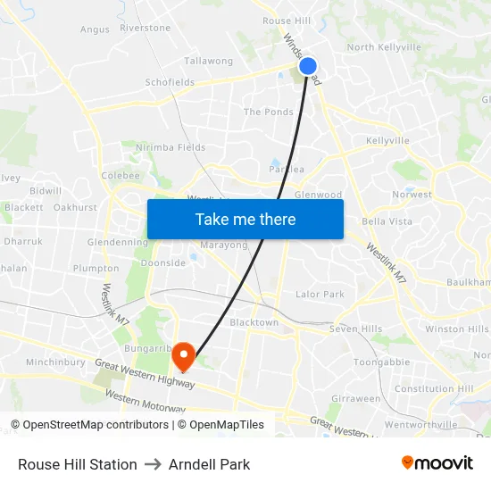 Rouse Hill Station to Arndell Park map