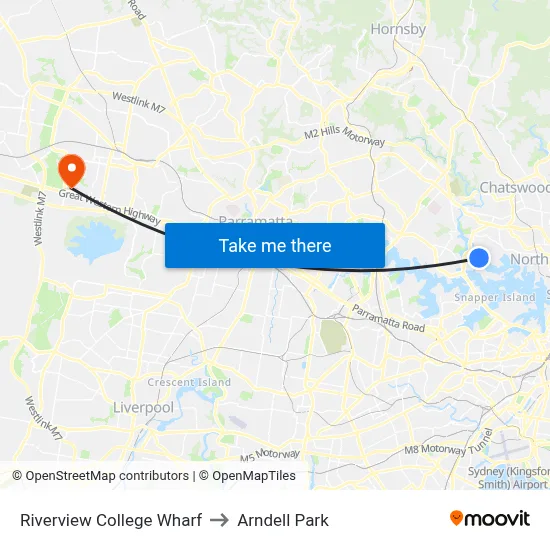 Riverview College Wharf to Arndell Park map