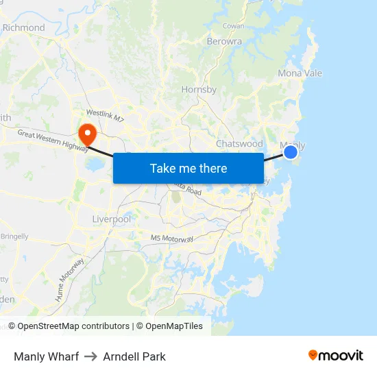 Manly Wharf to Arndell Park map