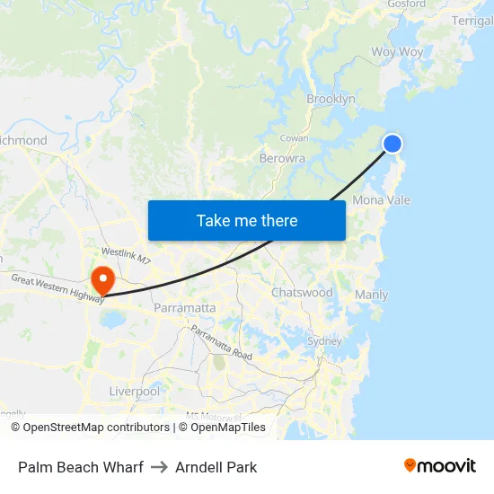 Palm Beach Wharf to Arndell Park map