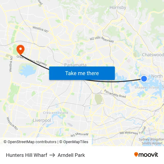 Hunters Hill Wharf to Arndell Park map