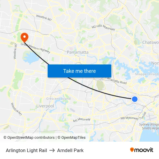 Arlington Light Rail to Arndell Park map