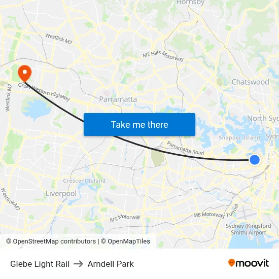 Glebe Light Rail to Arndell Park map
