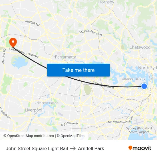 John Street Square Light Rail to Arndell Park map