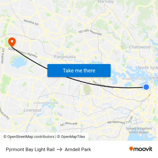 Pyrmont Bay Light Rail to Arndell Park map