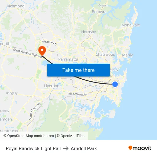 Royal Randwick Light Rail to Arndell Park map