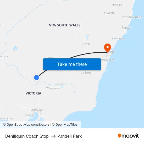 Deniliquin Coach Stop to Arndell Park map