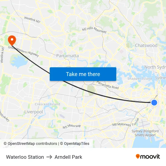 Waterloo Station to Arndell Park map
