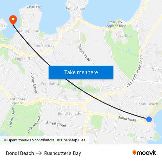 Bondi Beach to Rushcutter's Bay map