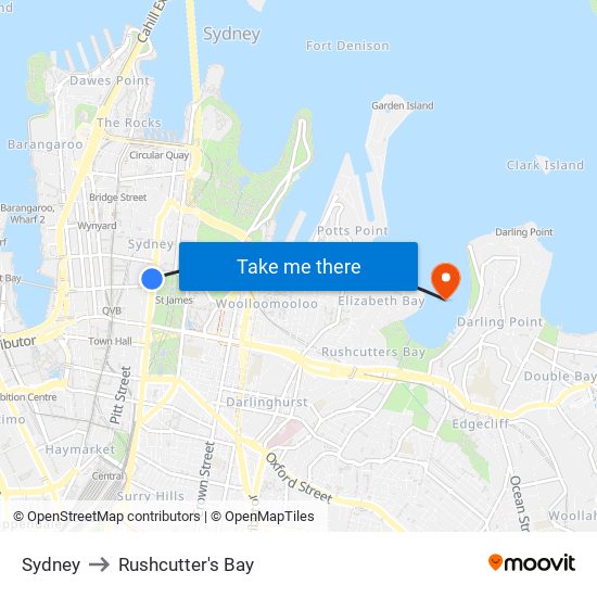 Sydney to Rushcutter's Bay map