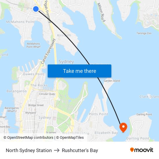 North Sydney Station to Rushcutter's Bay map