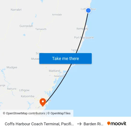 Coffs Harbour Coach Terminal, Pacific Hwy to Barden Ridge map