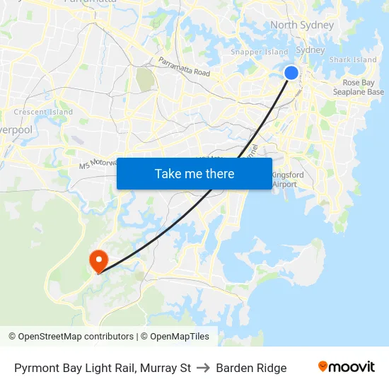 Pyrmont Bay Light Rail, Murray St to Barden Ridge map