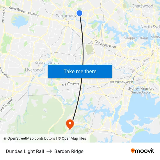 Dundas Light Rail to Barden Ridge map