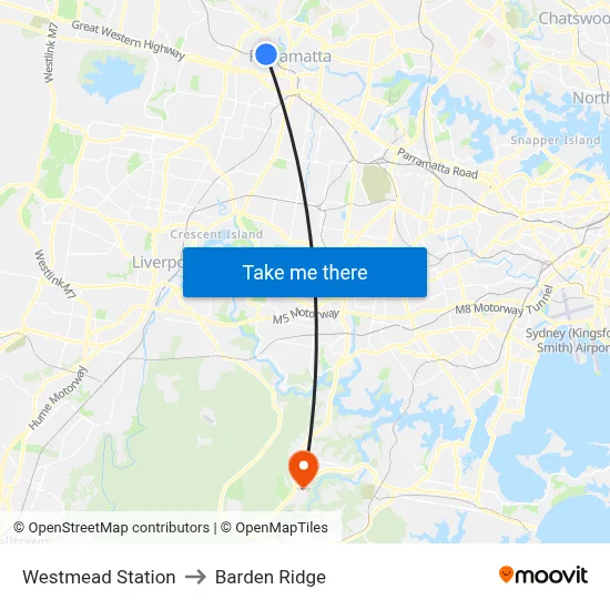 Westmead Station to Barden Ridge map