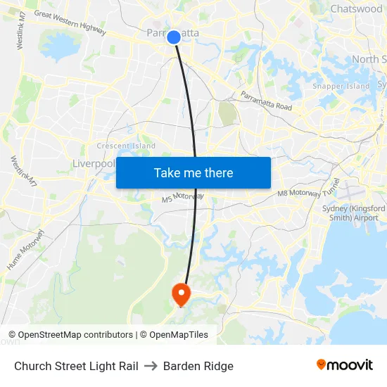 Church Street Light Rail to Barden Ridge map