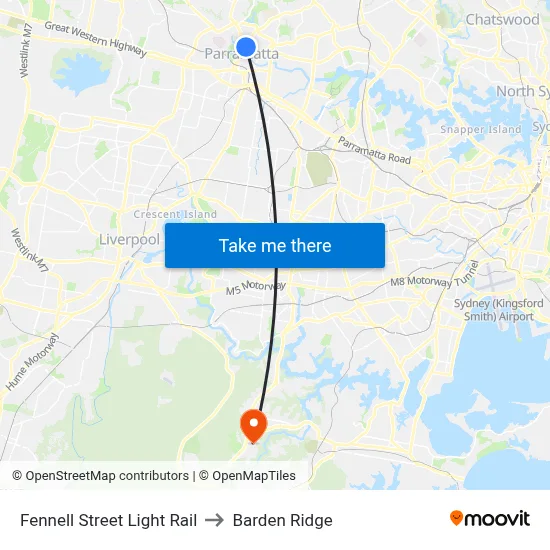 Fennell Street Light Rail to Barden Ridge map