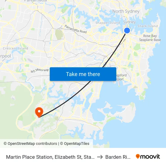 Martin Place Station, Elizabeth St, Stand G to Barden Ridge map